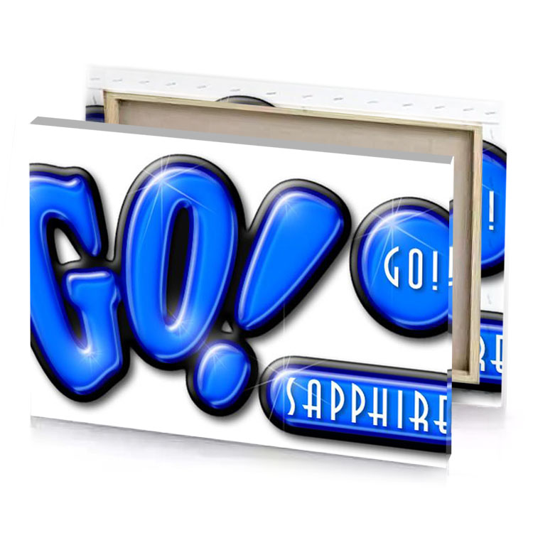the word go in blue letters dodger canvas