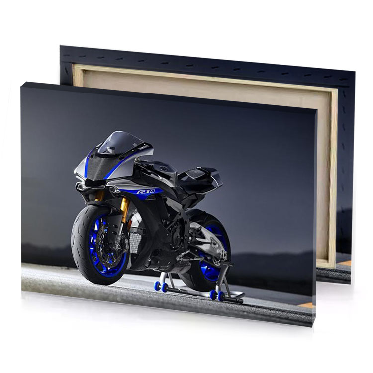 the yamaha r1 is shown in a dark background charcoal canvas