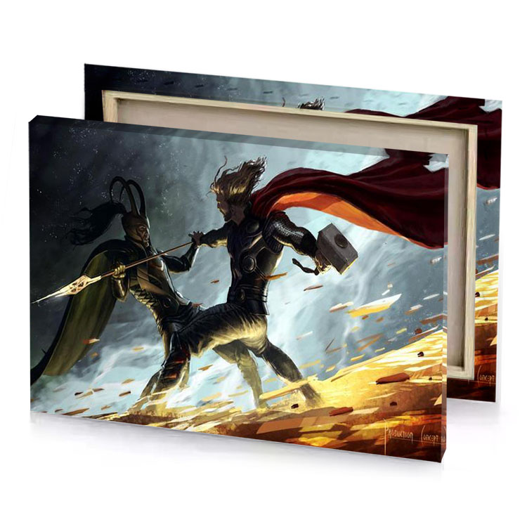 thor and loki fighting in the fire platinum canvas