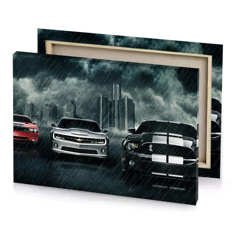 three cars parked in the rain charcoal canvas