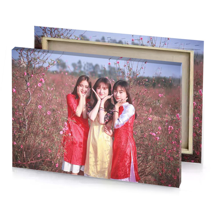 three girls are posing for a picture in field garnet canvas