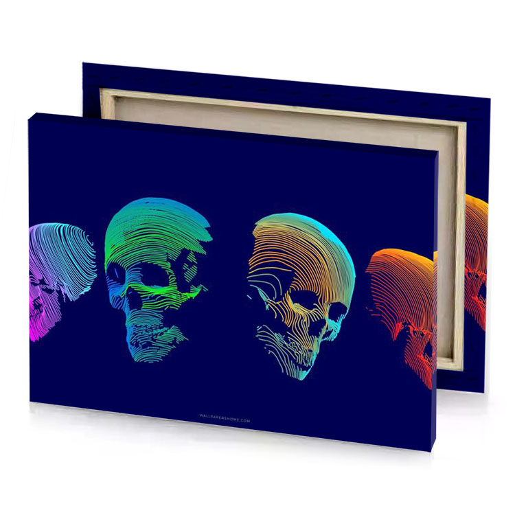 three men s heads with different colors sea green canvas