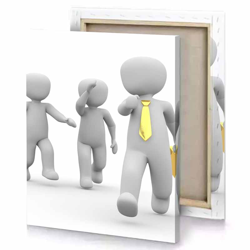three people walking together with a briefcase canvas