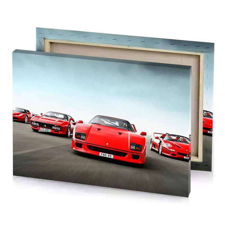 three red sports cars driving on a track lust canvas