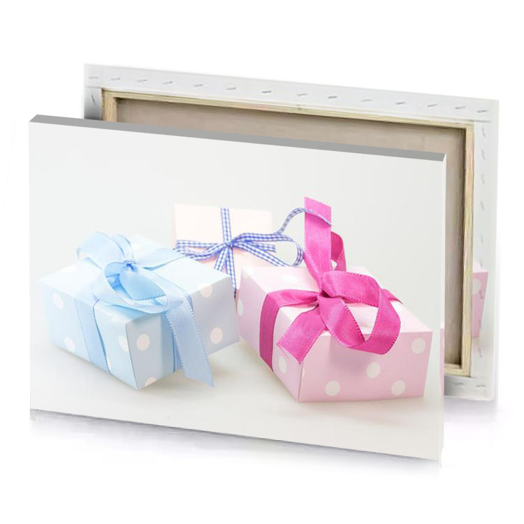 three small boxes with bows and polka dots persian pink canvas
