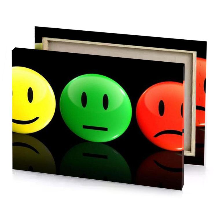 three smiley faces in different colors slimy green canvas