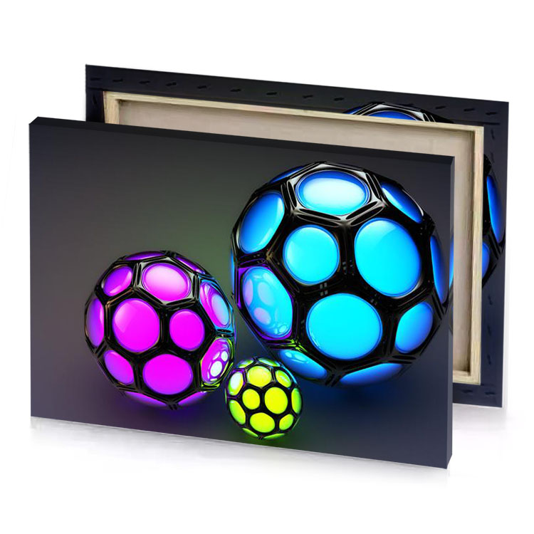 three soccer balls with different colors fuchsia canvas