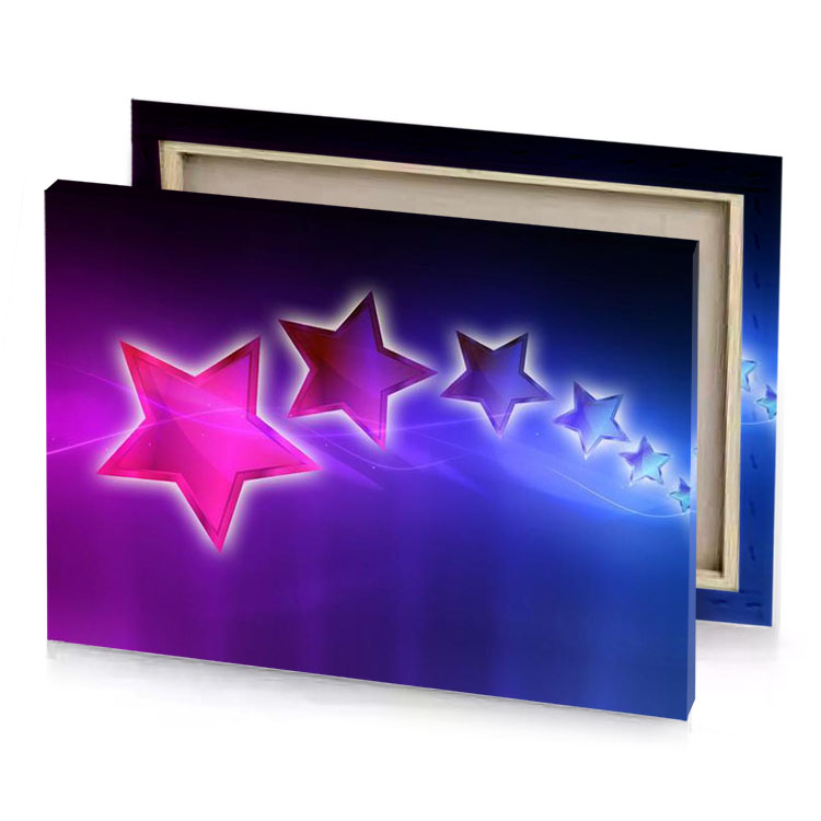 three stars on a blue and pink background iris canvas