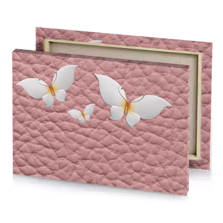 three white butterflies on a pink background silver canvas
