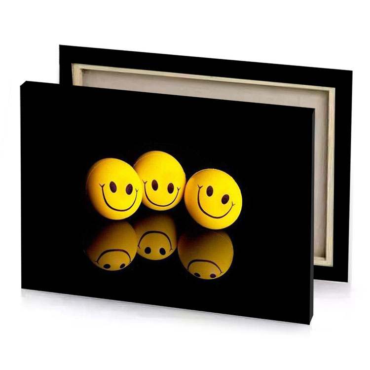 three yellow eggs with smiley faces on them canary canvas