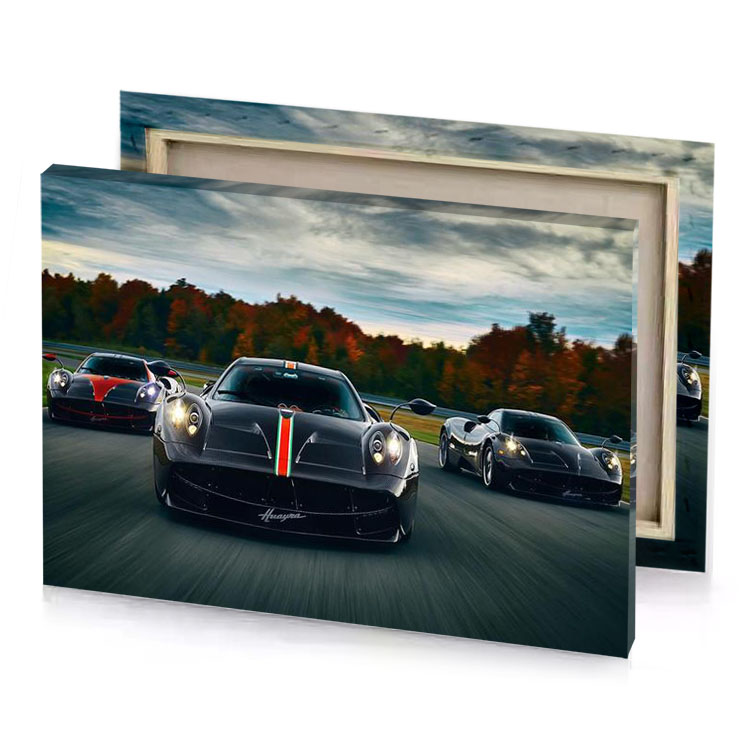 two black and red sports cars driving on a road charcoal canvas