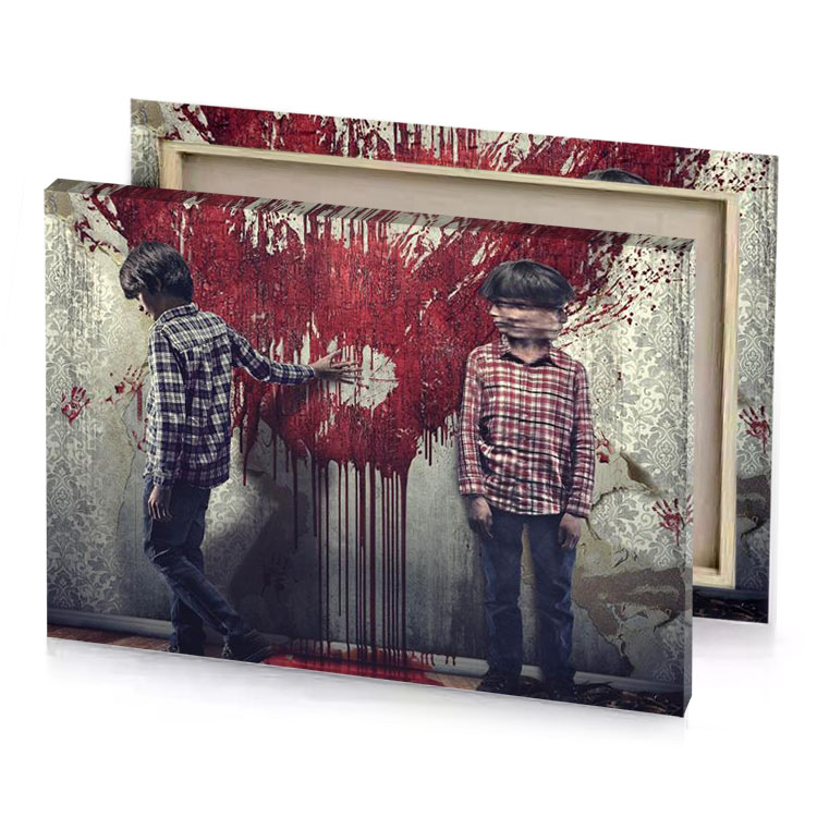 two children standing in front of a heart shaped wall garnet canvas