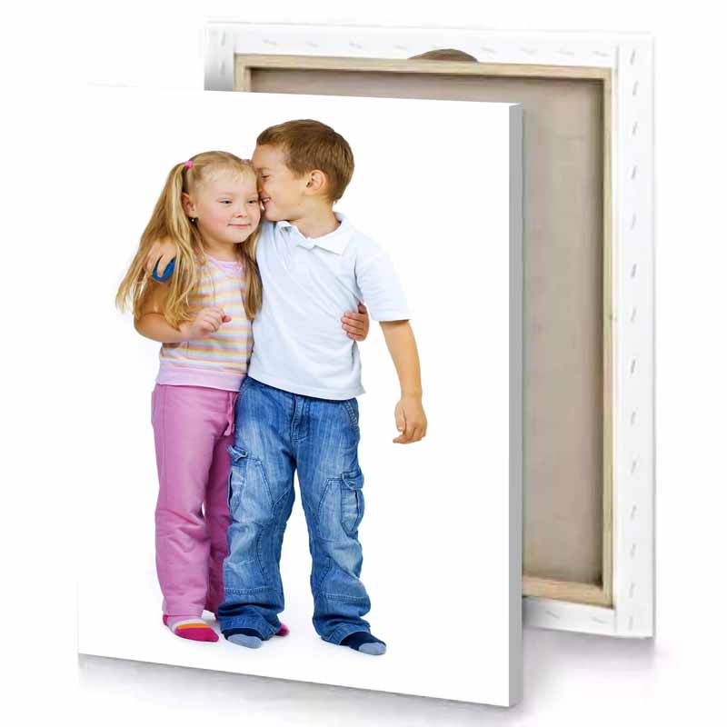 two children standing together ghost white canvas