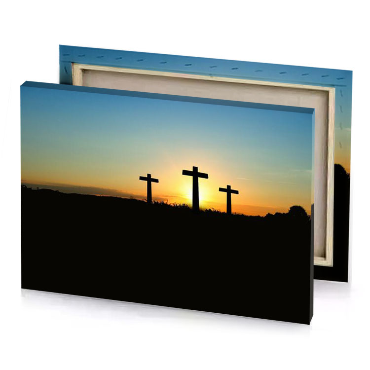 two crosses in the sunset tan canvas