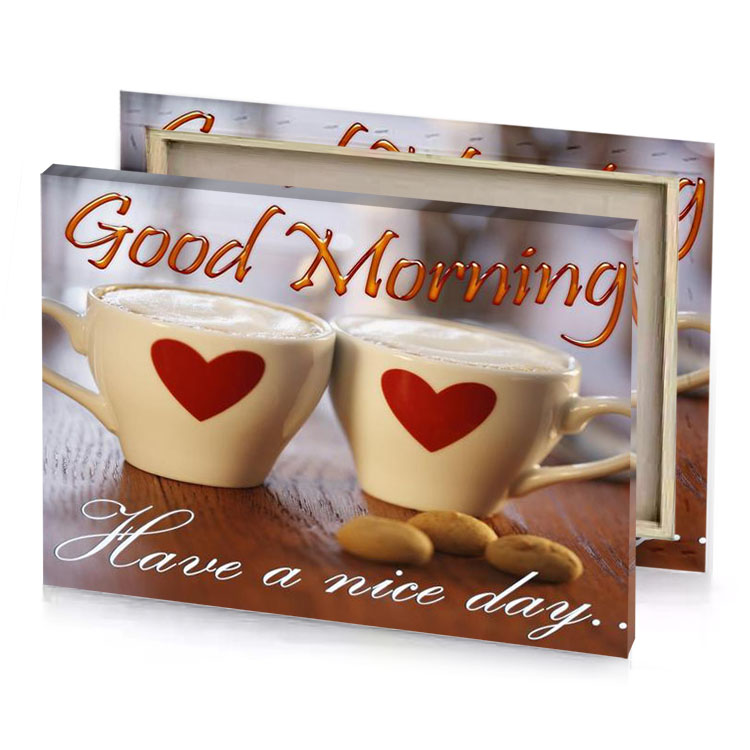 two cups of coffee with hearts on them maroon canvas