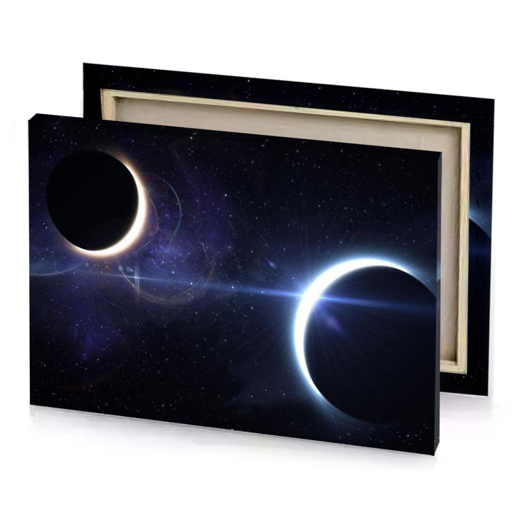 two eclipses in the sky dark slate blue canvas
