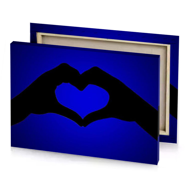 two hands making a heart shape medium blue canvas