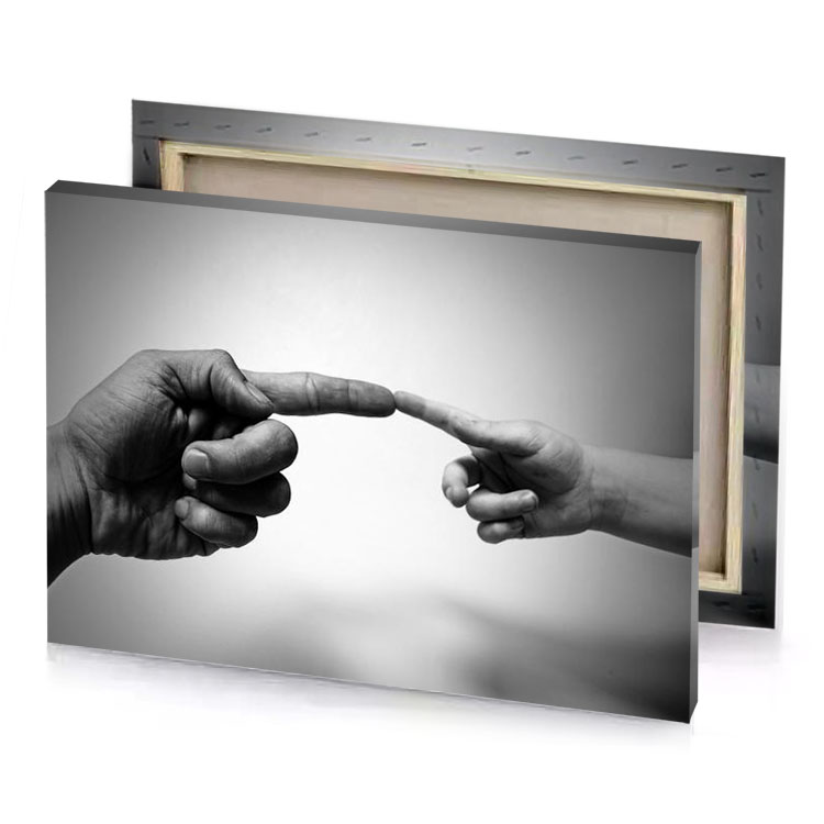 two hands reaching each other hand white smoke canvas