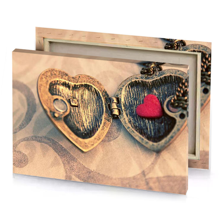 two heart lockes with a red inside rosy brown canvas