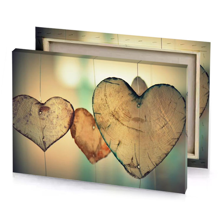two hearts hanging on a string burlywood canvas
