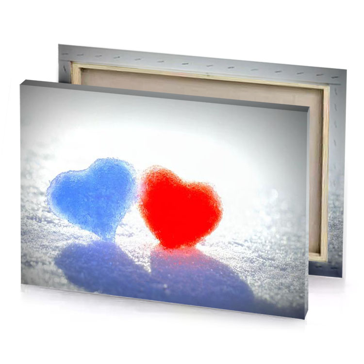 two hearts in the snow red canvas
