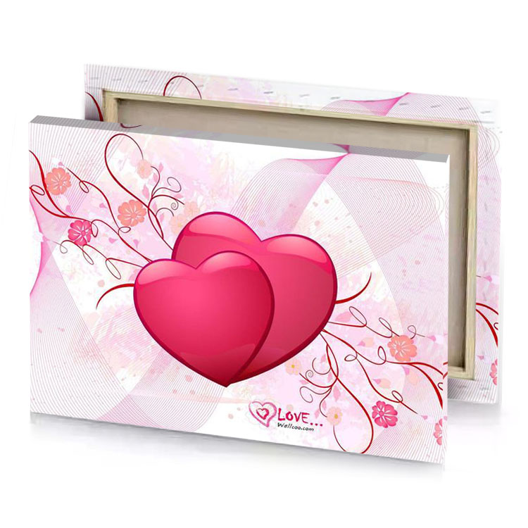 two hearts on a pink background with florals razzmatazz canvas