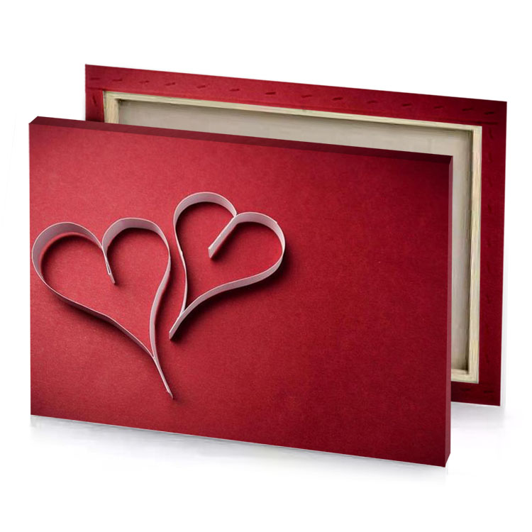 two hearts on red background brown canvas