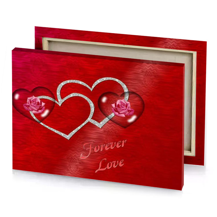 two hearts with diamonds on red background firebrick canvas