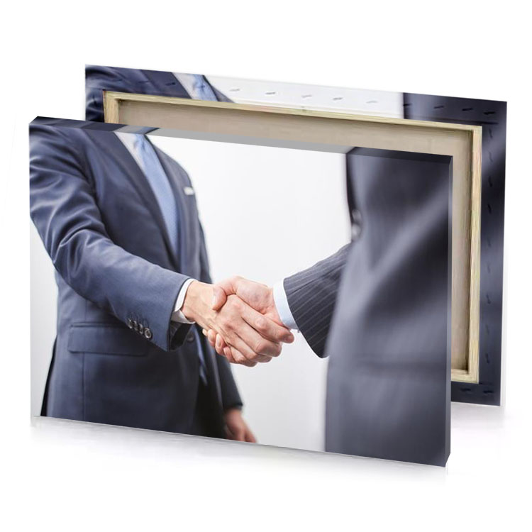 two men shaking hands apricot canvas