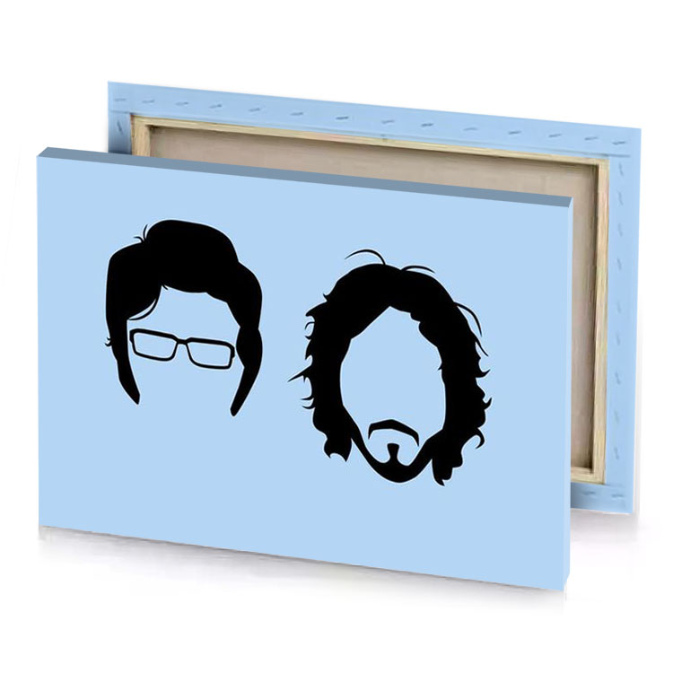 two men with long hair and glasses black canvas