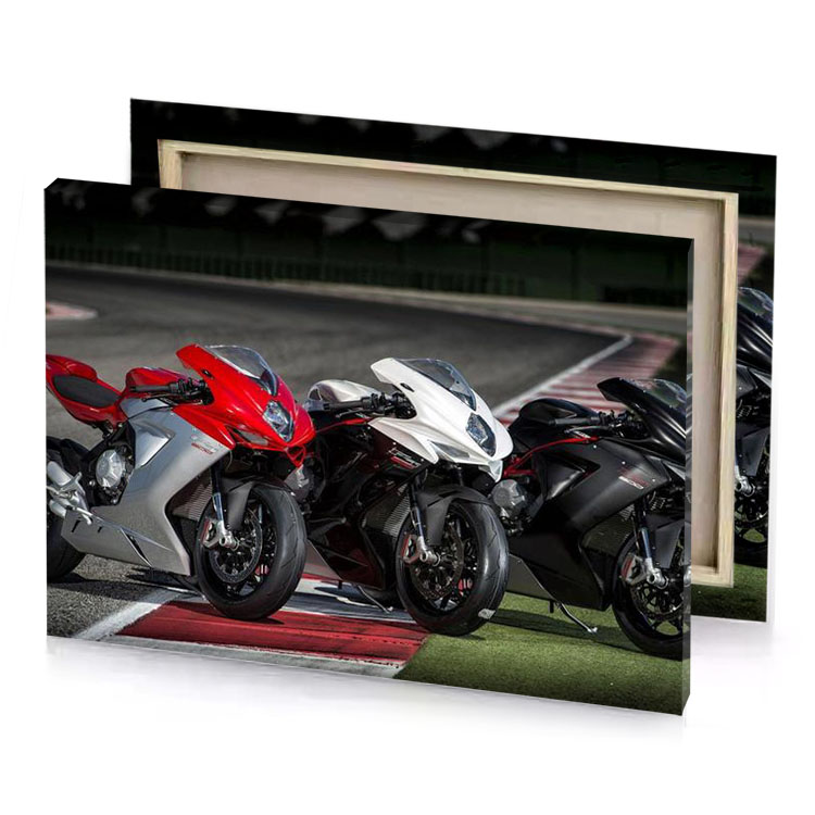two motorcycles parked on a race track spanish red canvas
