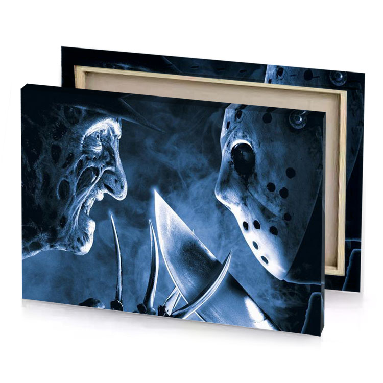 two people in a dark room with mask on steel blue canvas