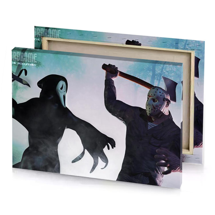 two people in costumes holding a baseball bat thistle canvas