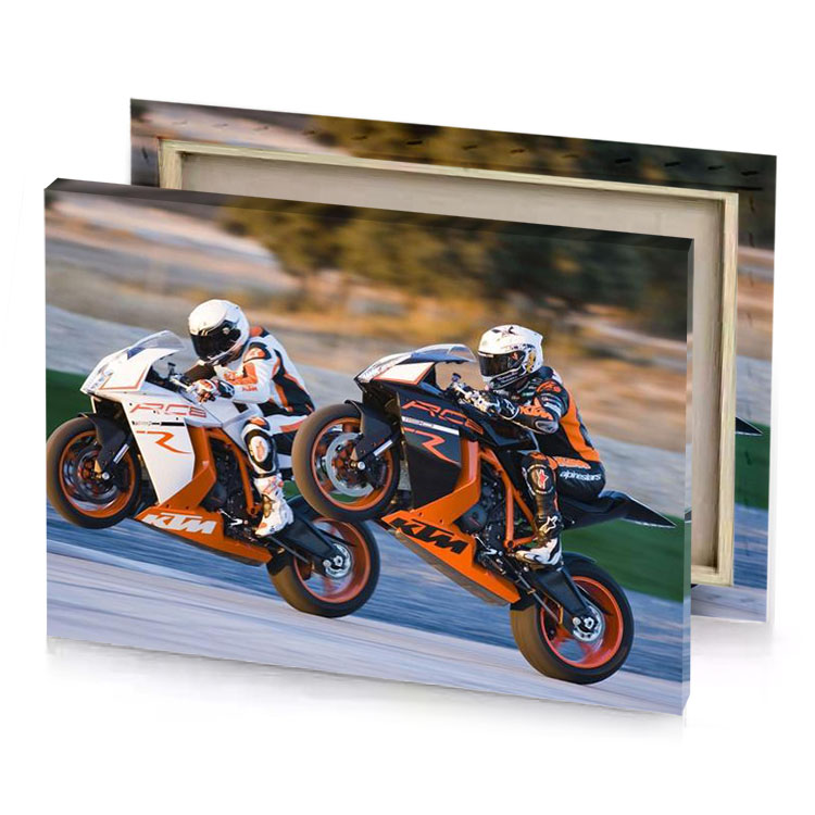 two people riding motorcycles mahogany canvas
