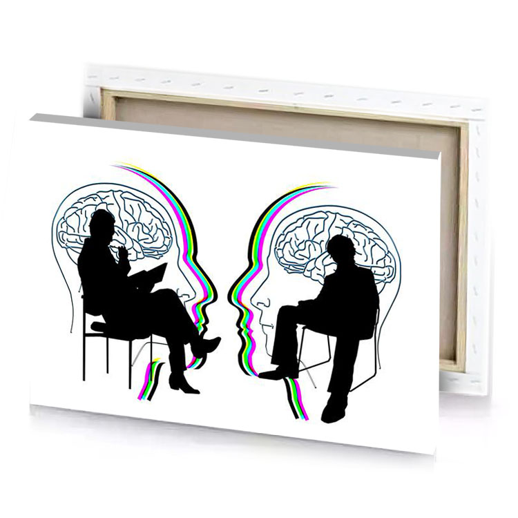 two people sitting in chairs with their heads the same fuchsia canvas