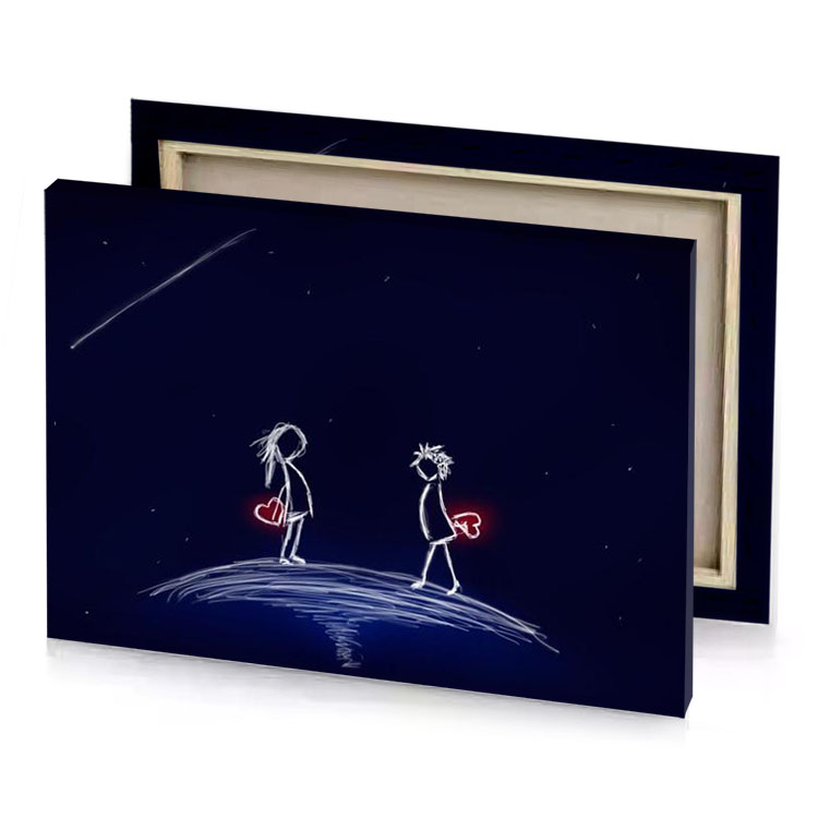 two people standing on a planet with star in the midnight blue canvas