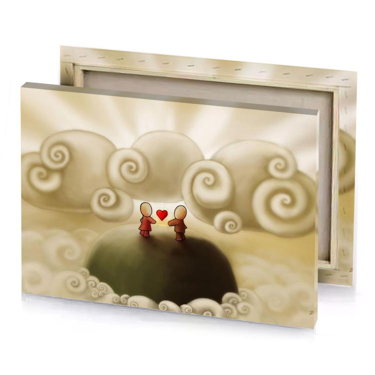 two people standing on top of a cloud dark khaki canvas