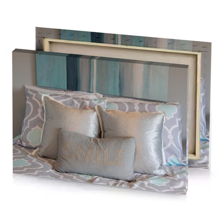 two pillows on a bed with painting the wall camouflage green canvas