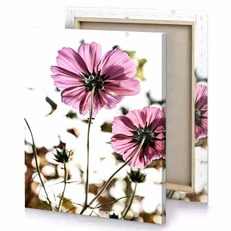 two pink flowers are in a vase cherry blossom canvas