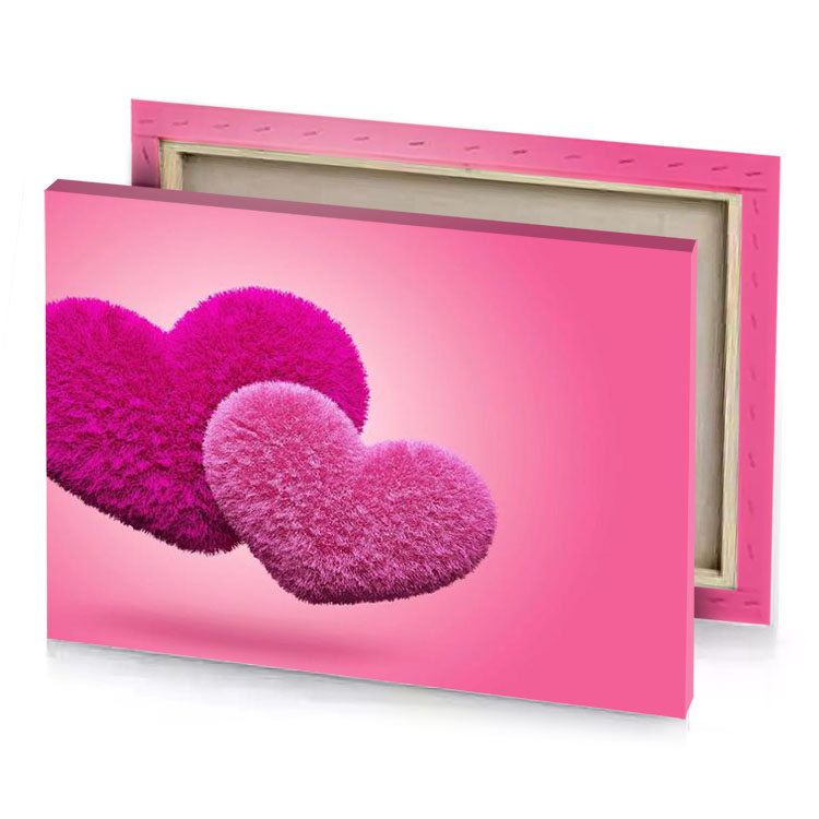 two pink hearts on a background deep cerise canvas