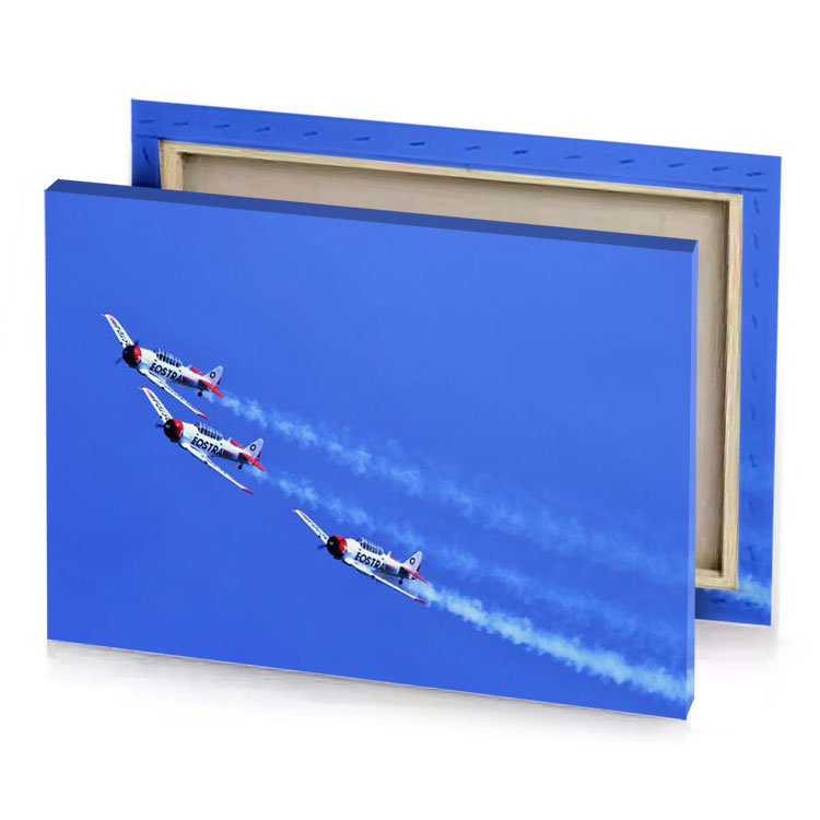 two planes flying in the sky royal blue canvas