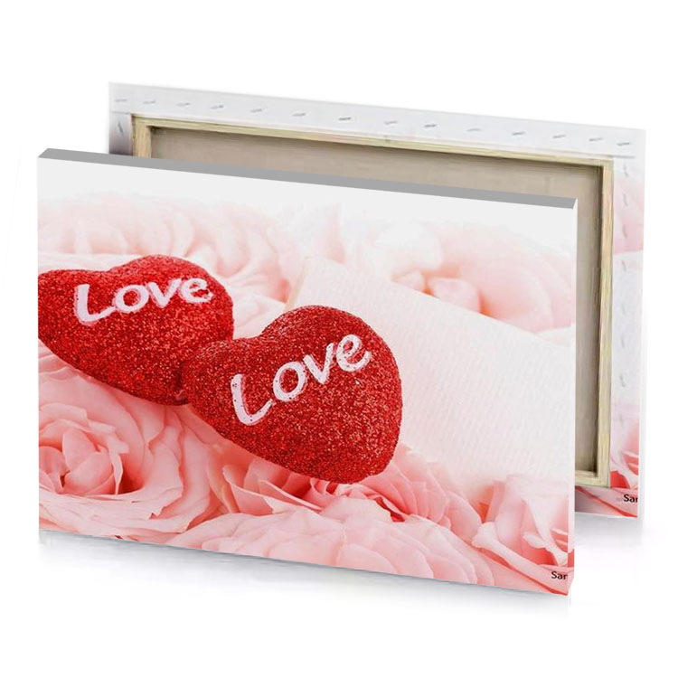 two red hearts with the word love on them firebrick canvas