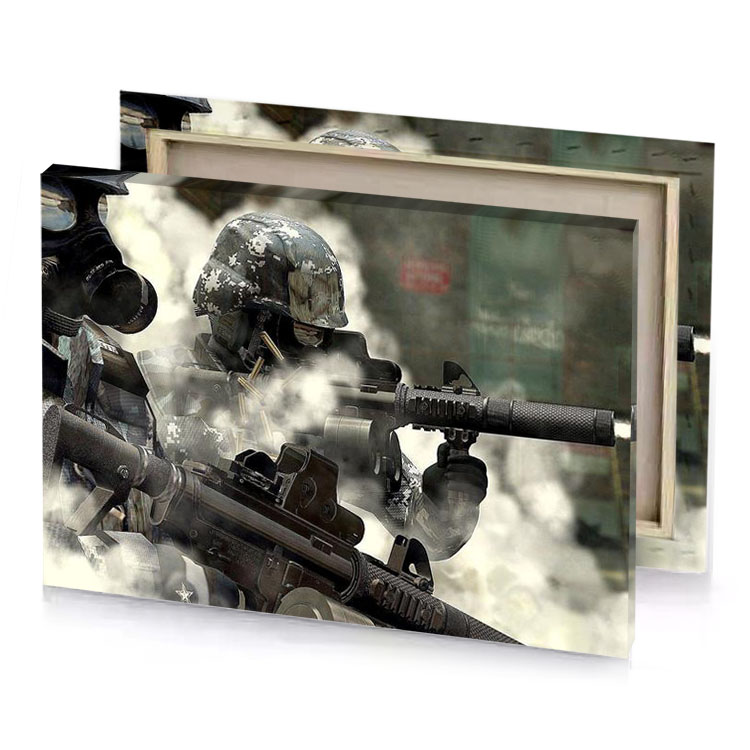 two soldiers in full gear with guns the air charcoal canvas