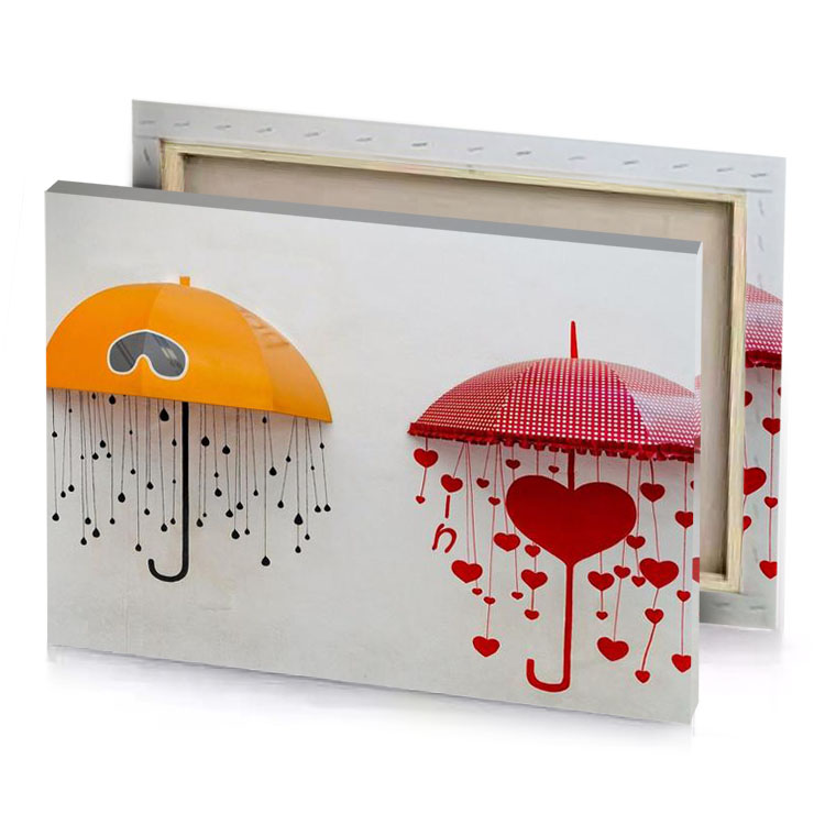 two umbrellas with hearts hanging on them tangerine canvas