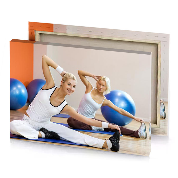two women doing yoga on blue mats thistle canvas