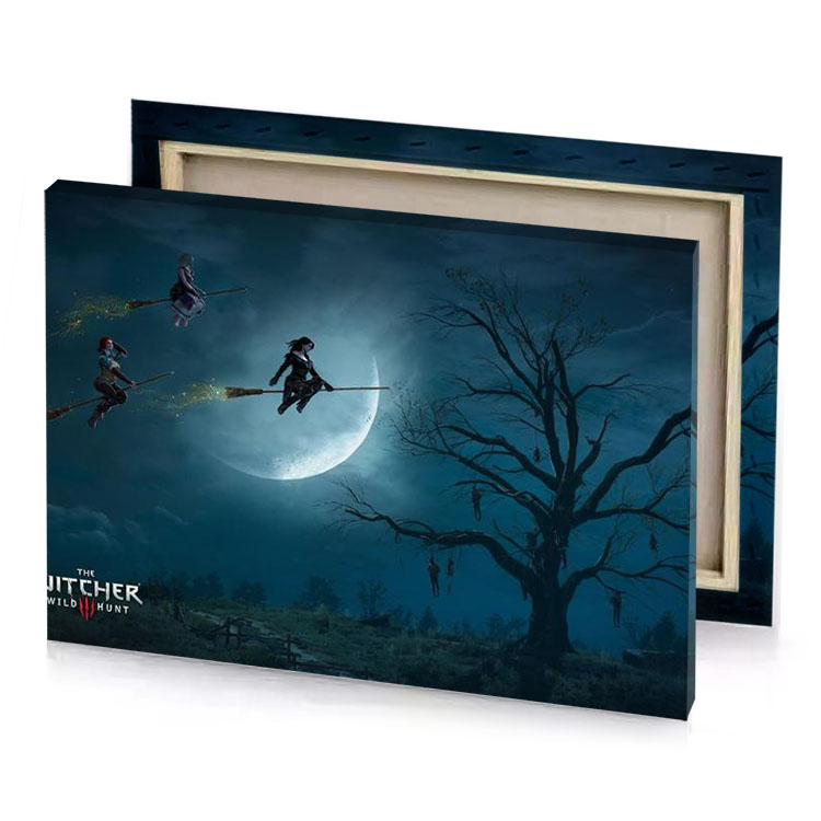 witch and flying in the sky moonstone blue canvas