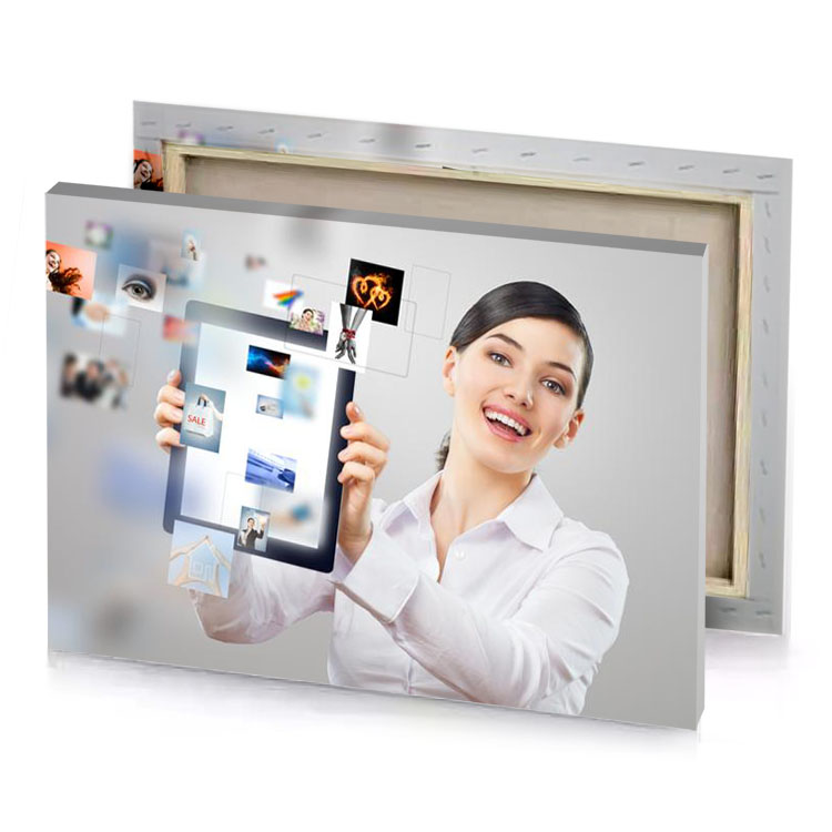 woman holding a tablet silver canvas