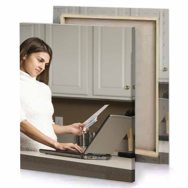 woman wearing white sweater dark gray canvas